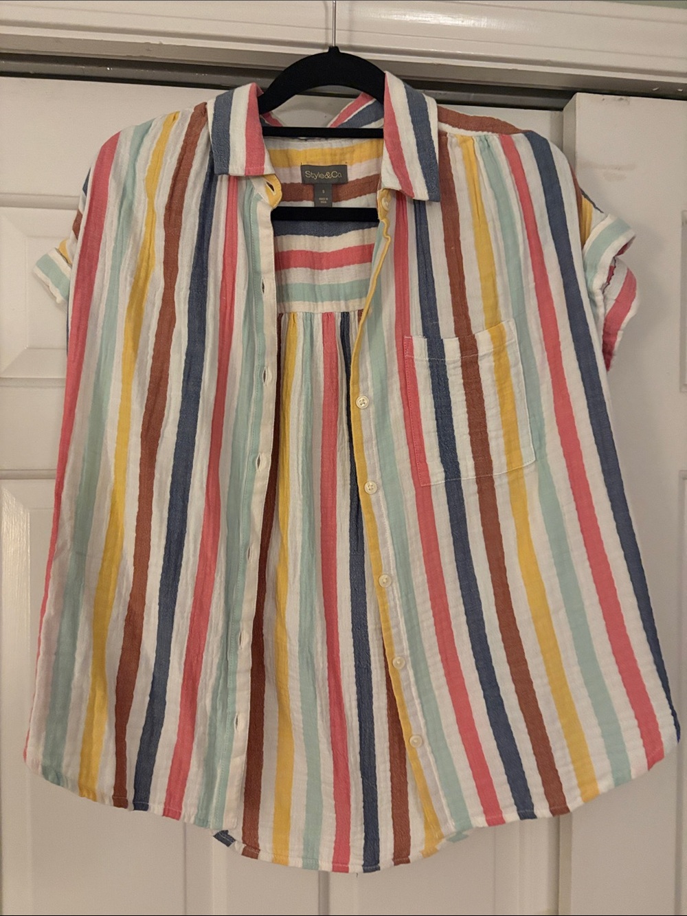 Style & Co. Multicolor Vertical Striped Short-Sleeve Button Shirt